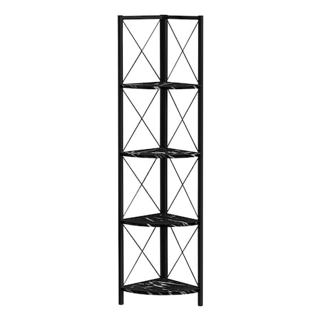 Monarch Specialties Bookshelf, Bookcase, Etagere, Corner, 4 Tier, 60"H, Office, Bedroom, Metal, Black Marble Look I 3650